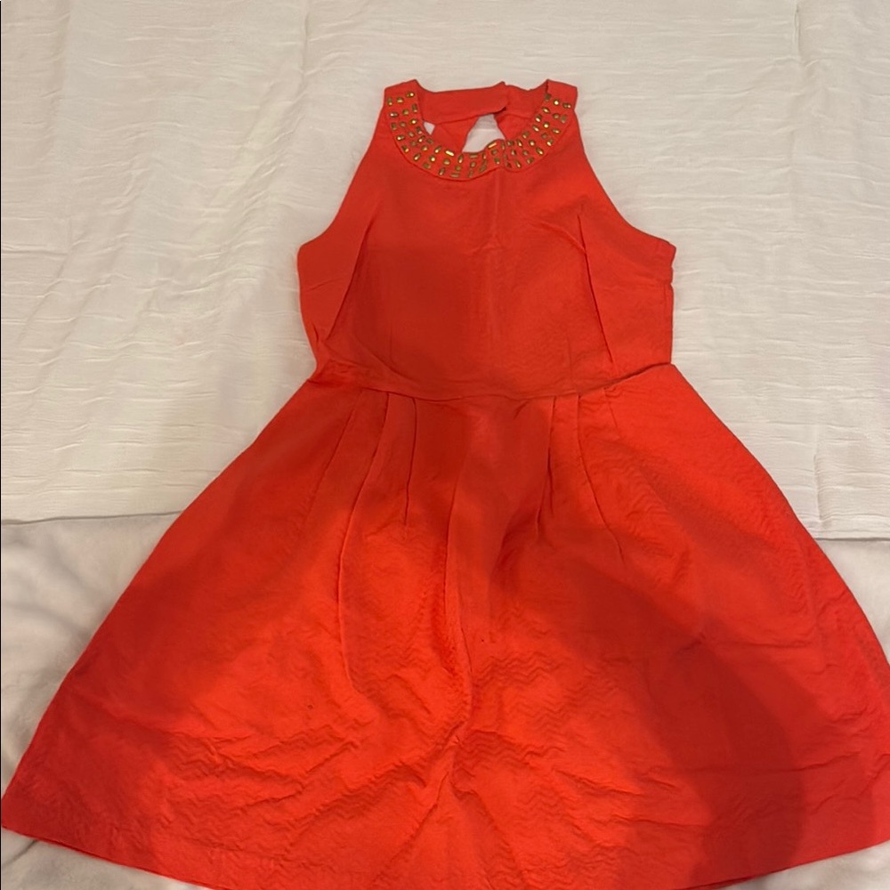 New York & Company Red Halter Pleated Dress